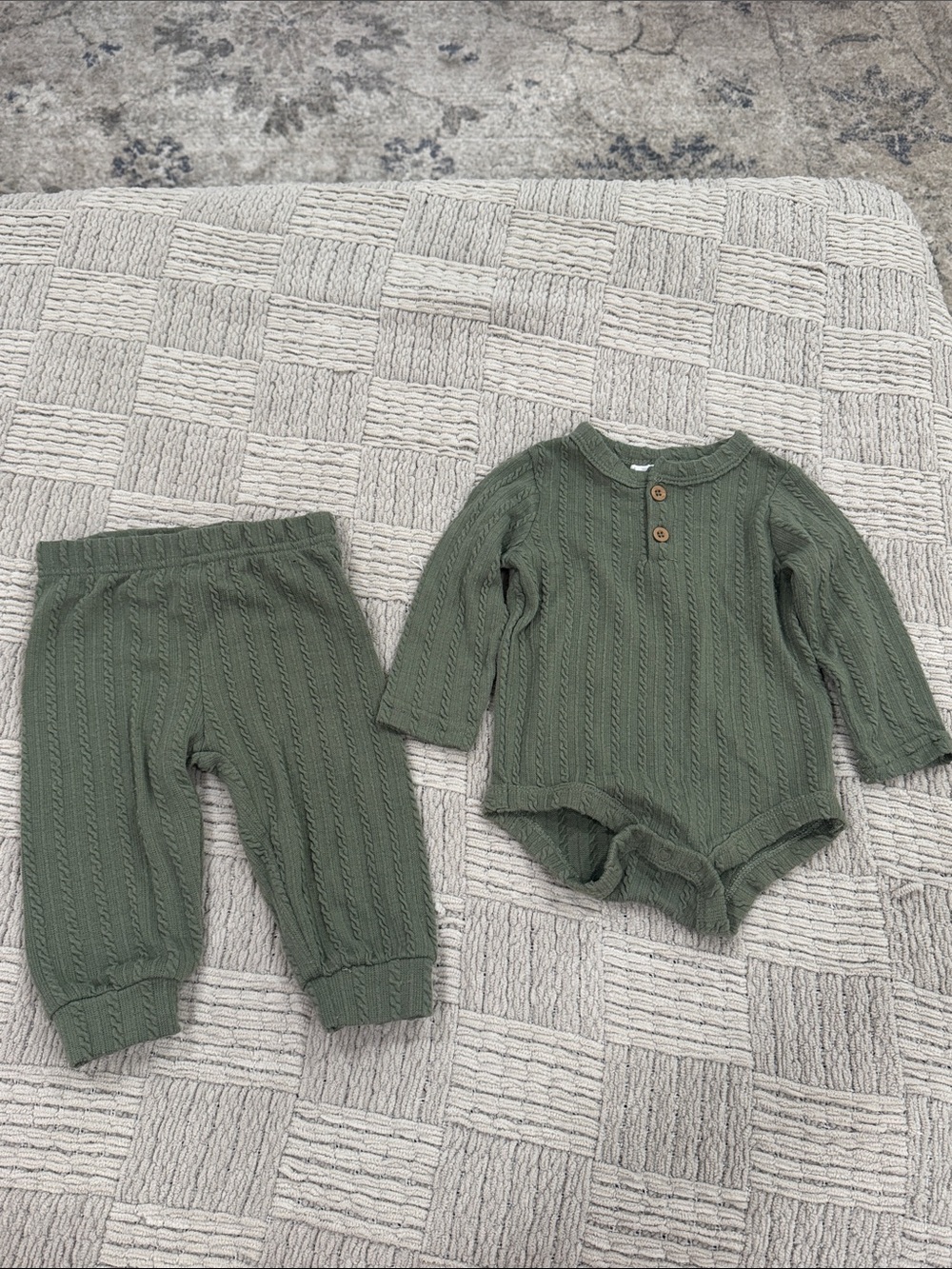 Baby Knit Two-Piece Matching Set in Olive Green